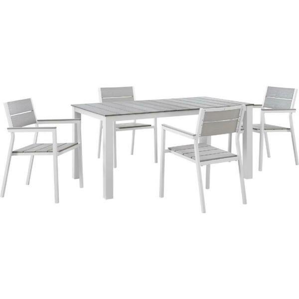 Primewir 5 Piece Maine Outdoor Patio Dining Set White Metal & Light Gray plywood EEI-1747-WHI-LGR-SET